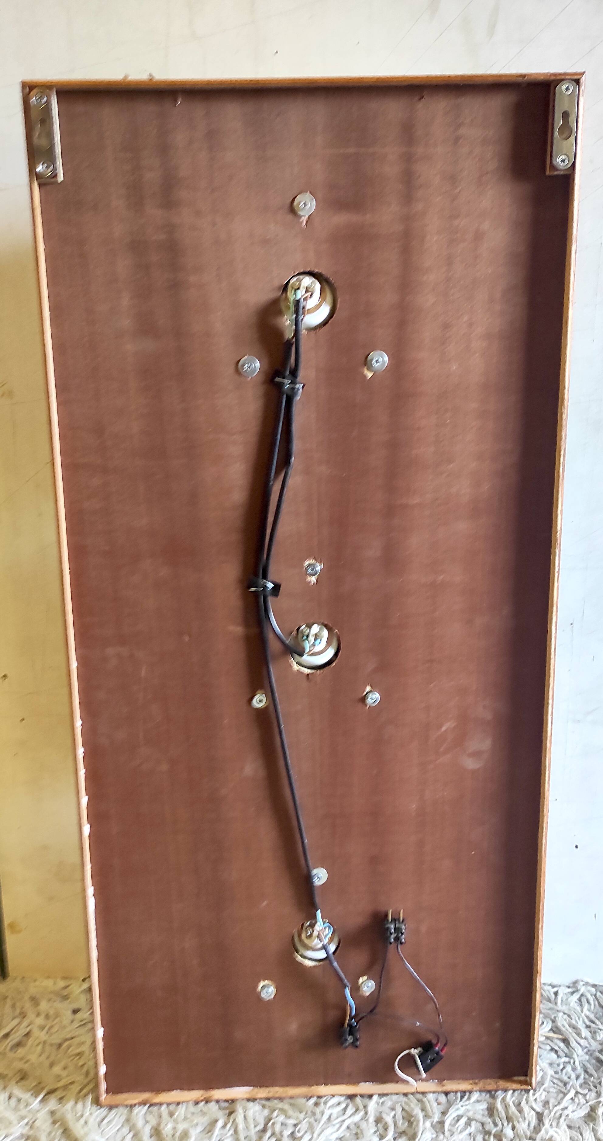 3-light designer wall lamp in opaline and teak - mid-20th century