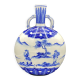 Vase gourde chinois en porcelaine blanche et bleue