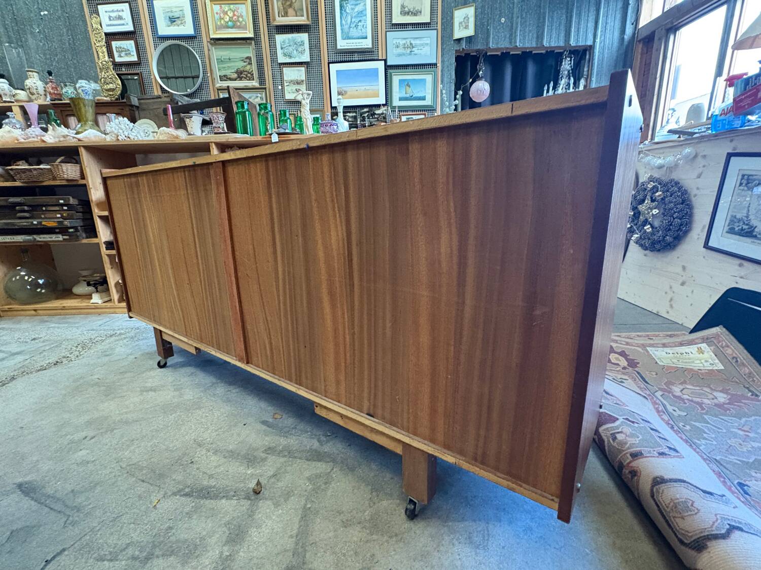 Vintage 1960s sideboard on casters, Scandinavian style