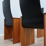 Set of 4 Segesta walnut and black letaher chairs Stildomus 1970s