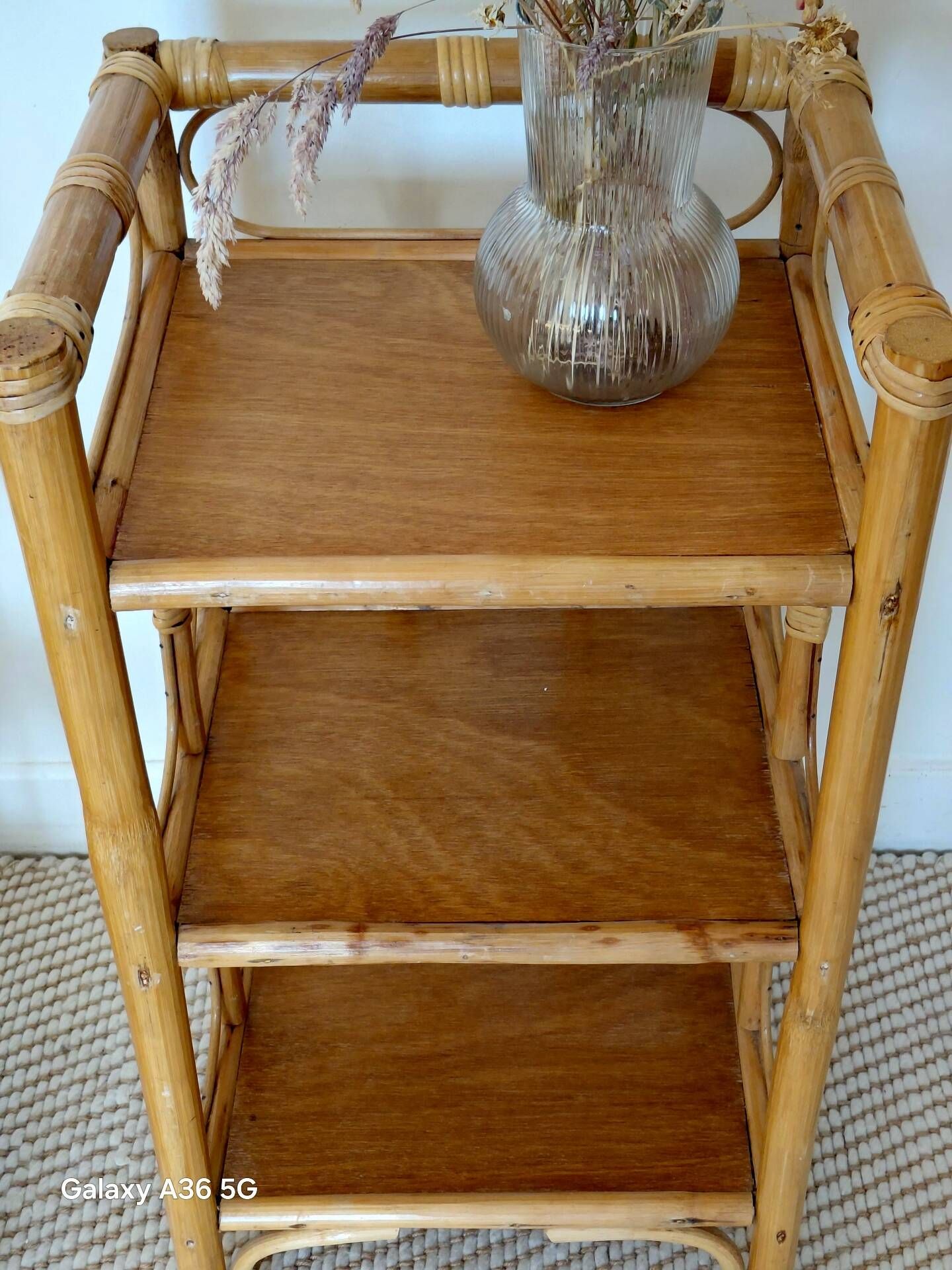 Pair of bedside tables/vintage bamboo and rattan accent furniture - 1970s
