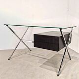 Chrome desk, glass and wood by Franco Albini for Knoll International.