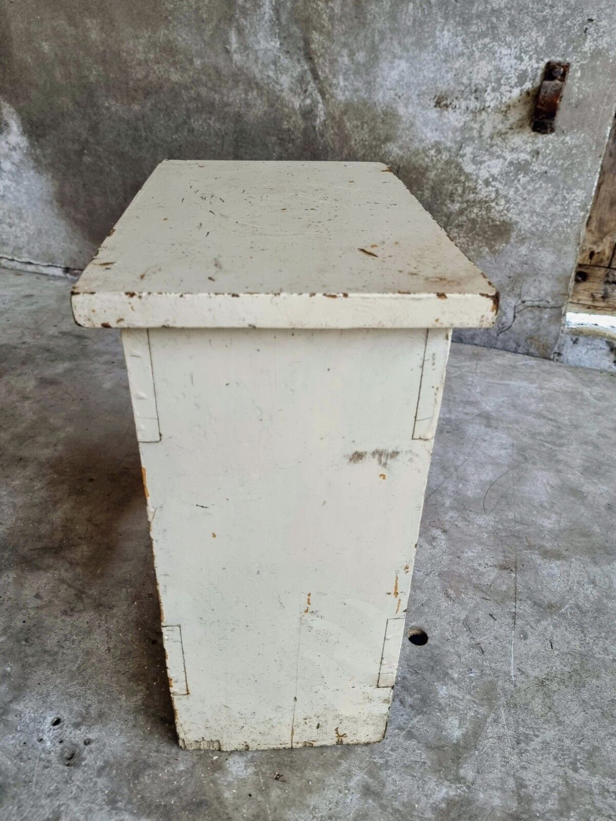 Vintage wooden stool side table creamy white