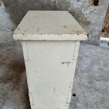 Vintage wooden stool side table creamy white