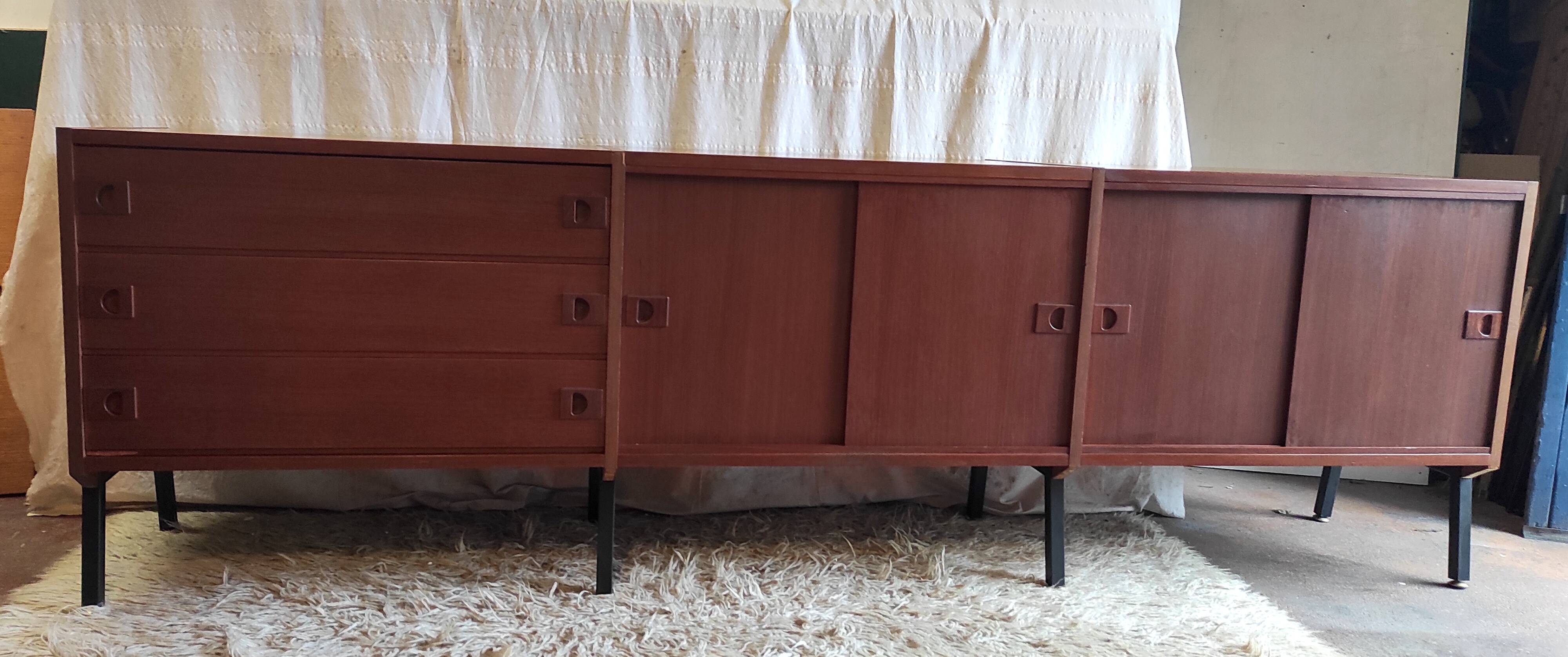 Enfilade moderniste en teck par René-Jean Caillette - années 50/60