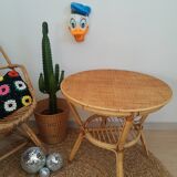 Round rattan side table 60s -70s / vintage