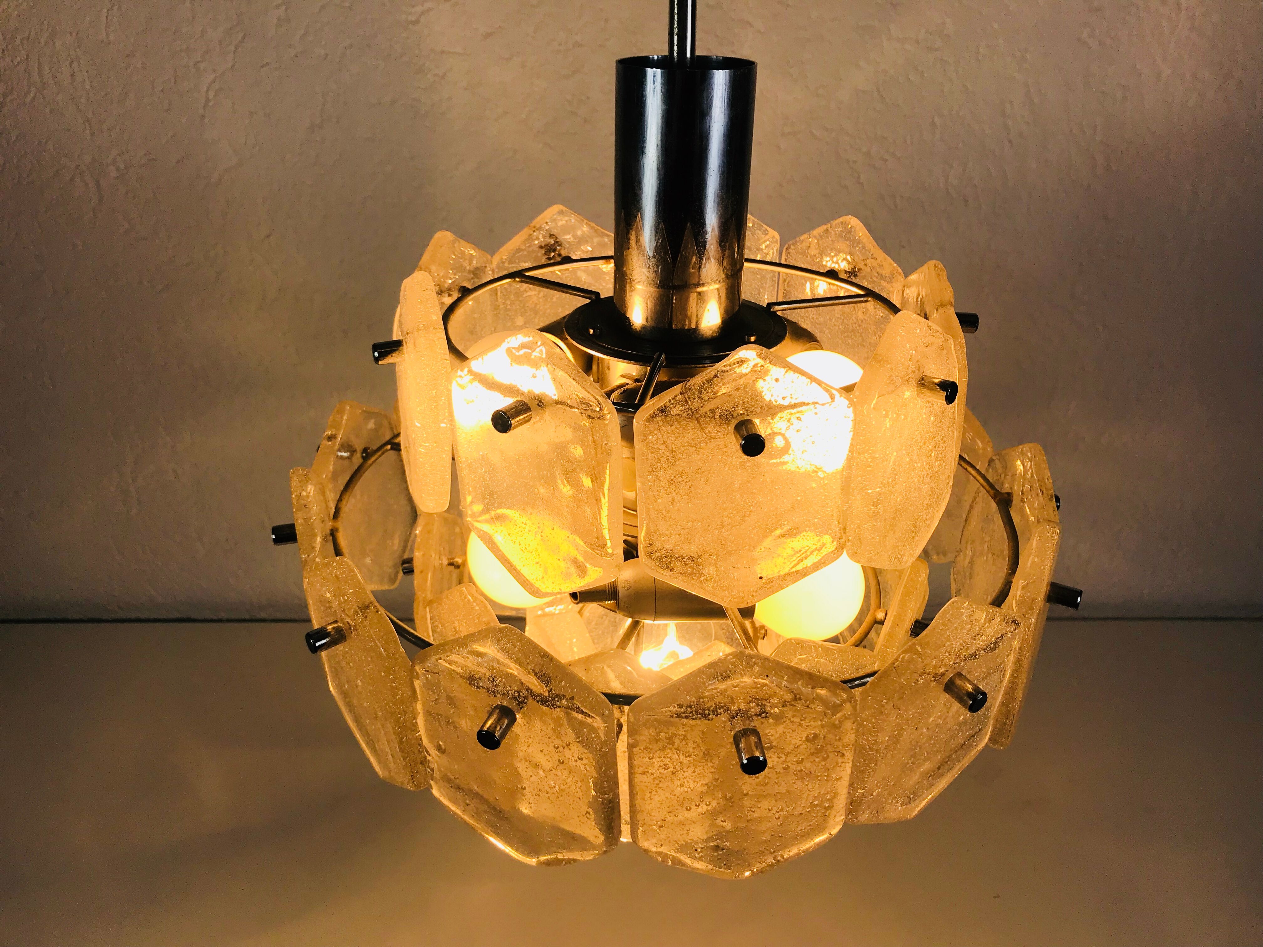 Kalmar Franken ice glass chandelier, 1960s