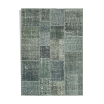 Tapis oriental contemporain fait à la main 171 cm x 243 cm gris patchwork tapis