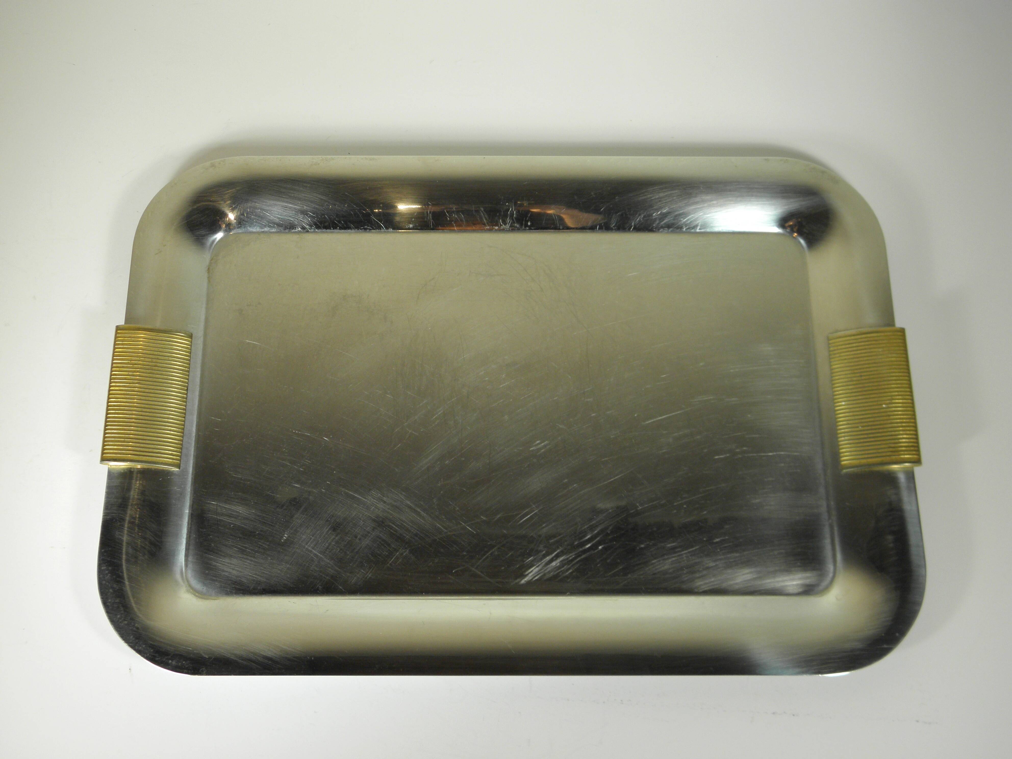 Stainless steel and gold metal tray - 1980s