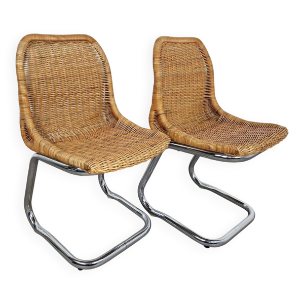 Paire de chaises Rohé Noordwolde en rotin et chrome