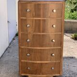 High art deco chest of drawers with mustache feet in raw walnut, 1930s