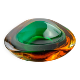 Vide poche Sommerso en verre de Murano vert et orange par Seguso, Italie, années 1970