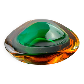 Green and orange Sommerso bowl by Seguso, Murano glass, Italy, 1970s