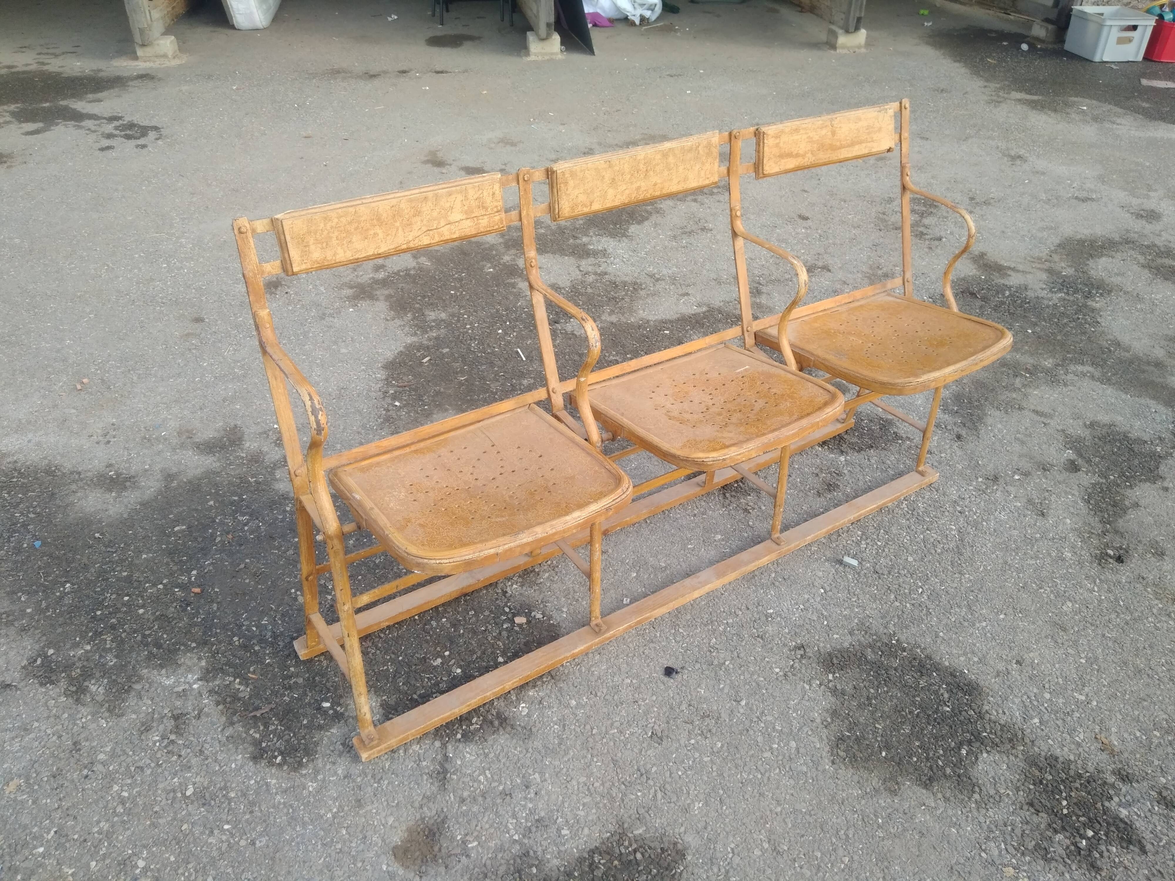 Bench cinema or theatre chairs in iron and solid wood - circa 1930