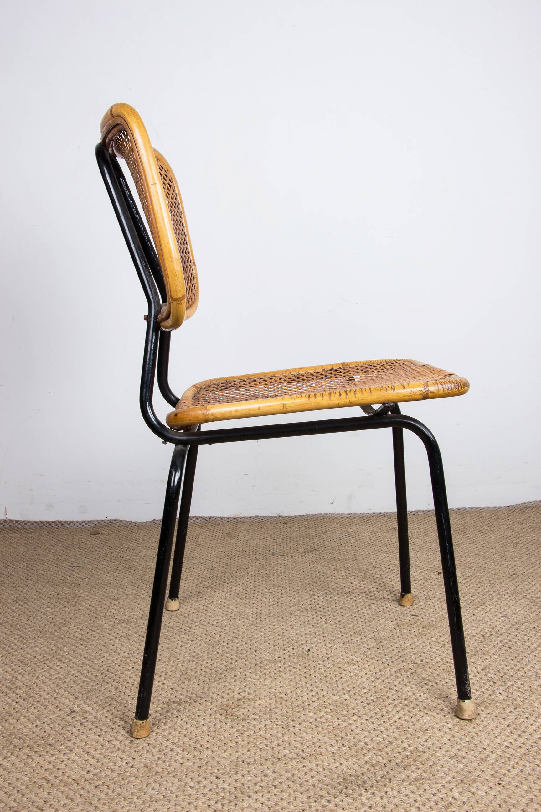 Vintage rattan and metal chair by Dirk Van Sliedrecht for Rohé Noordwolde 1950.