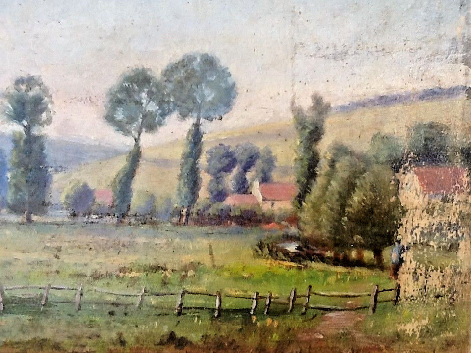 Painting oil on panel Landscape of a " country scene " ...