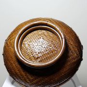 Large Vintage Asian Bamboo Offering Basket 1920–1950
