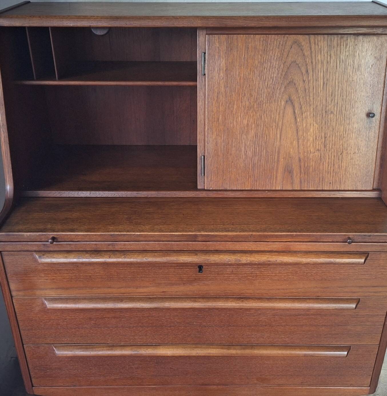 Teak secretary desk by AG Aarhus, 3 drawers and hidden mirror, Denmark, 1960s