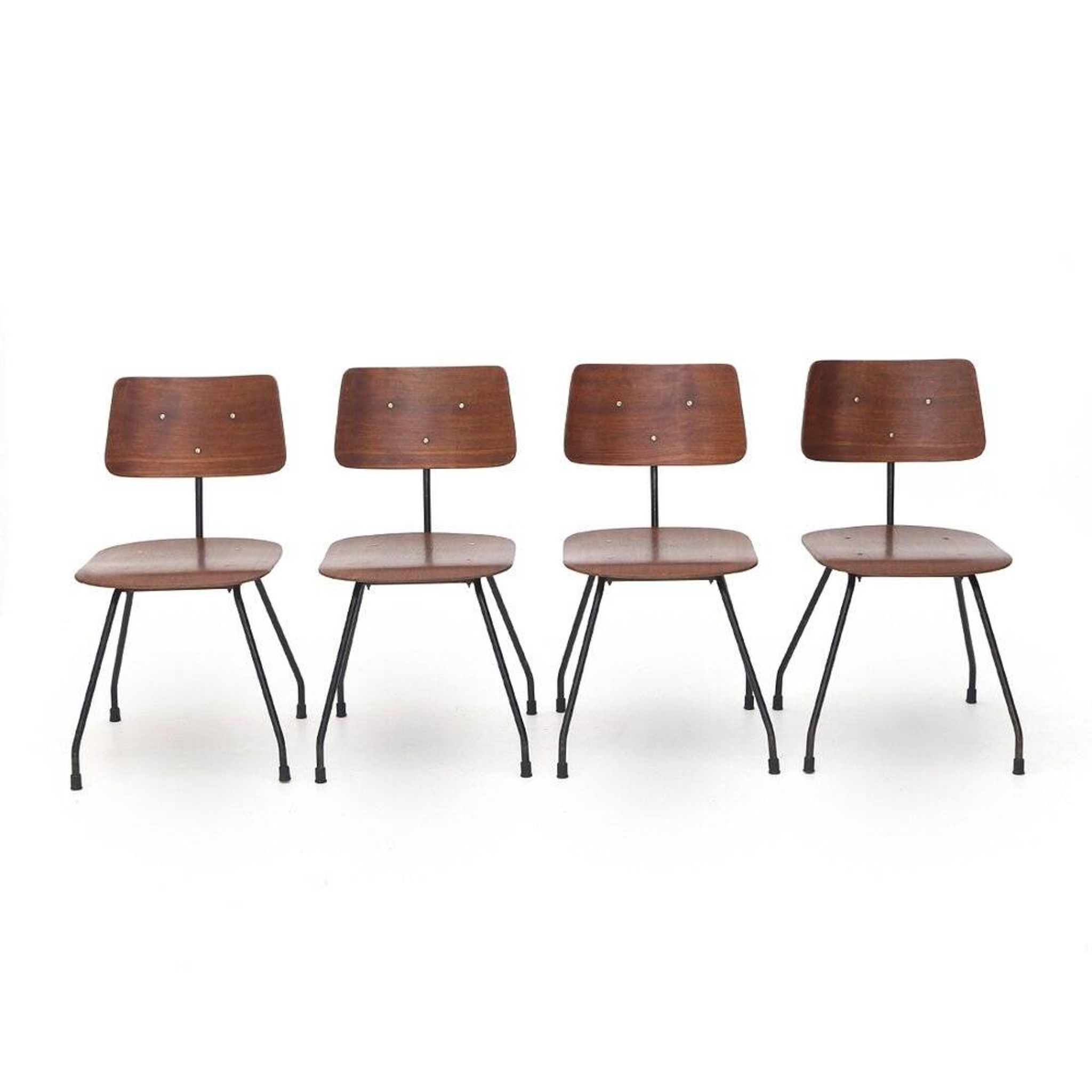 Curved plywood and metal chair, 1950s, set of 4