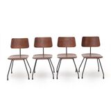 Curved plywood and metal chair, 1950s, set of 4