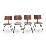 Curved plywood and metal chair, 1950s, set of 4