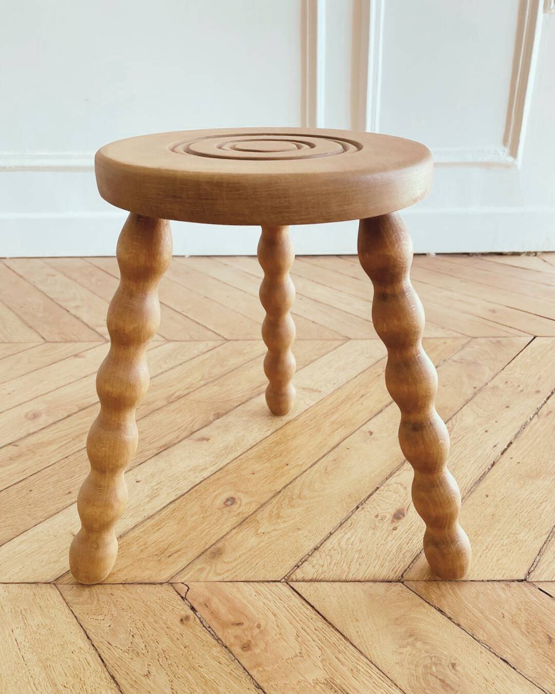 Small tripod/ bedside table/ renovated vintage stool, turned wood, year