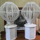 a pair of very large modernist lamps in painted ceramic and wood