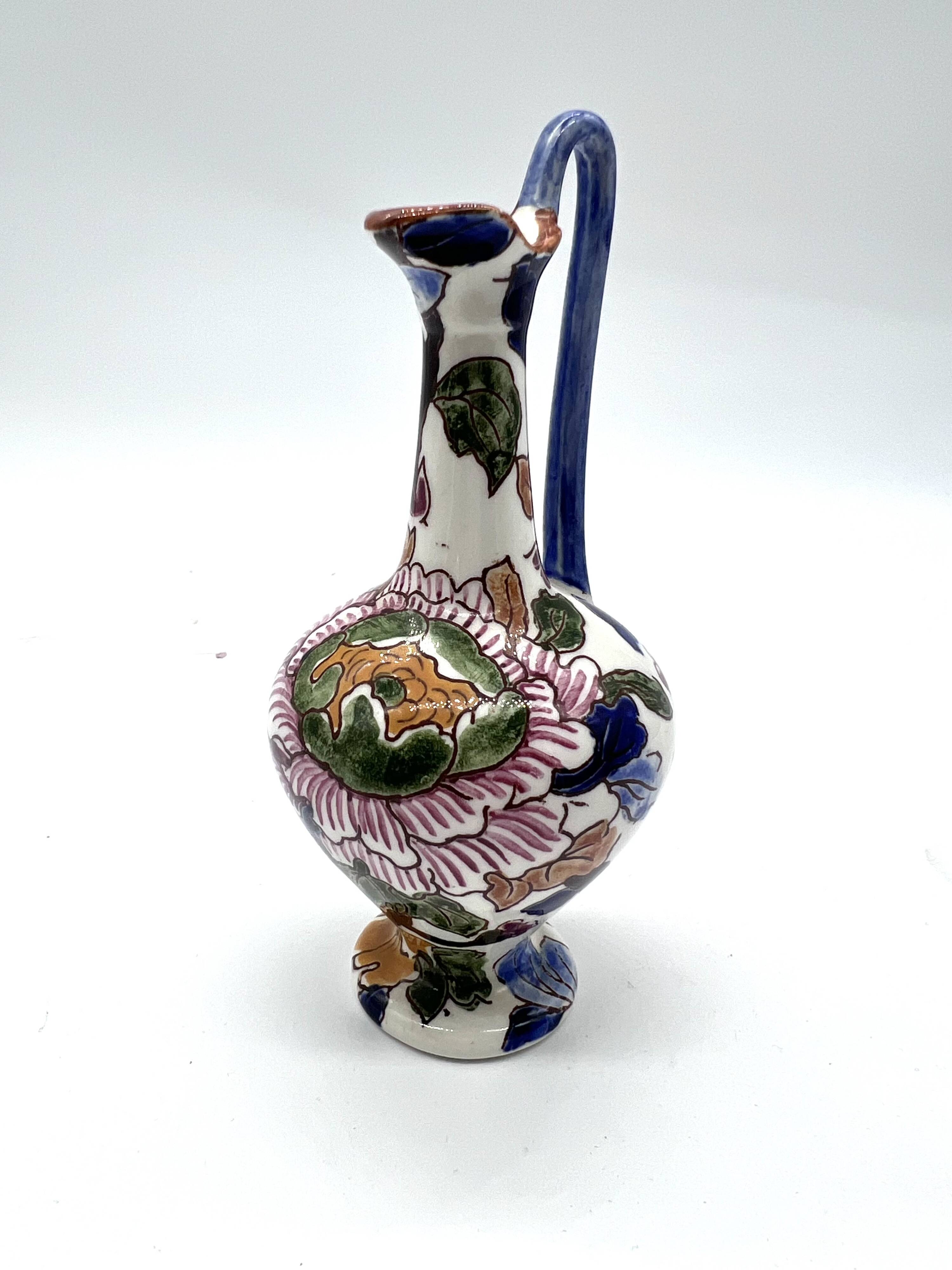 Antique Gien vase – Peony model – Hand-painted earthenware – 13.5 cm