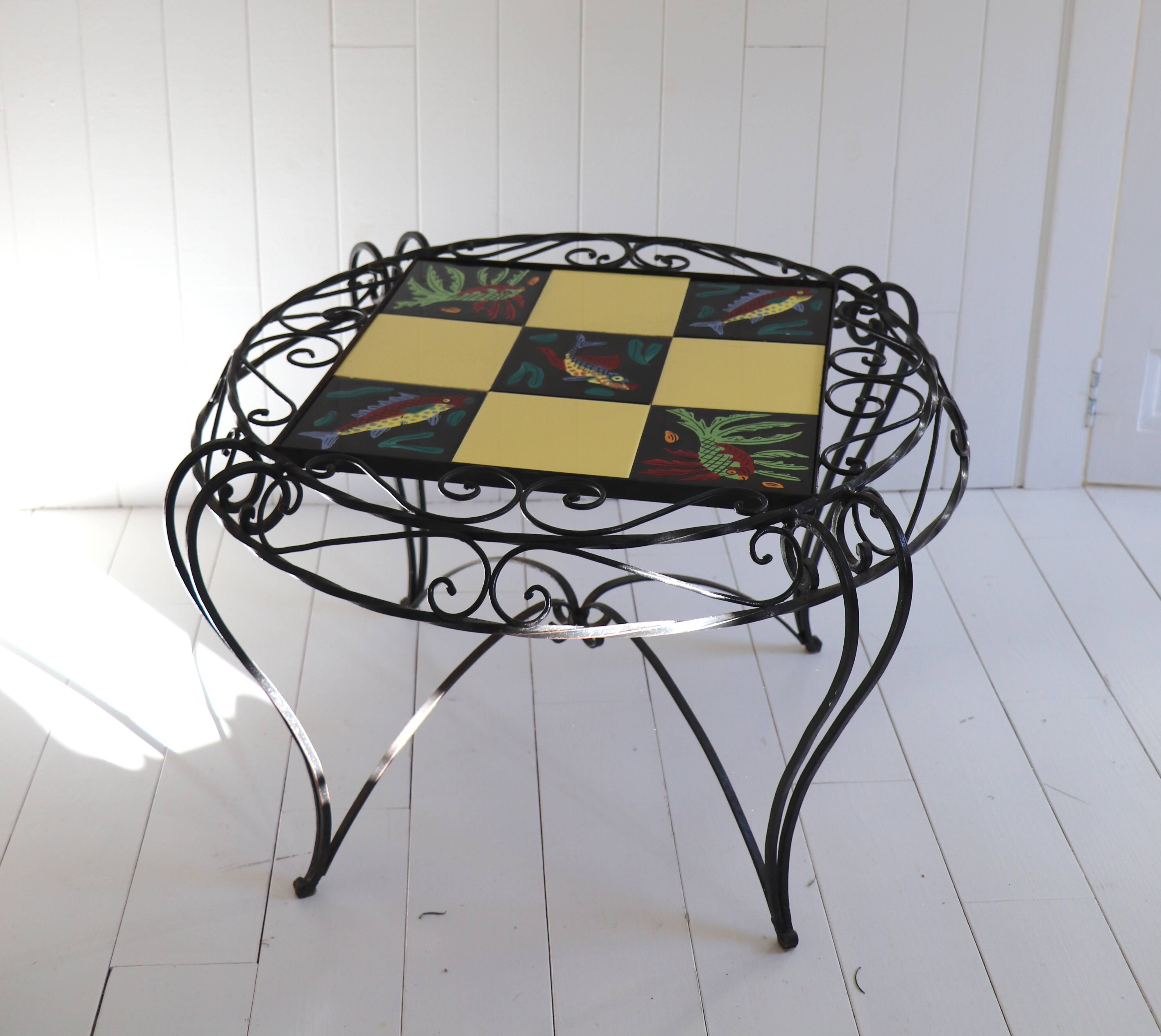 Ceramic coffee table with fish decoration, 1970s