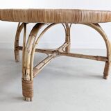 Round Black Tiled Rattan Coffee table 1960s