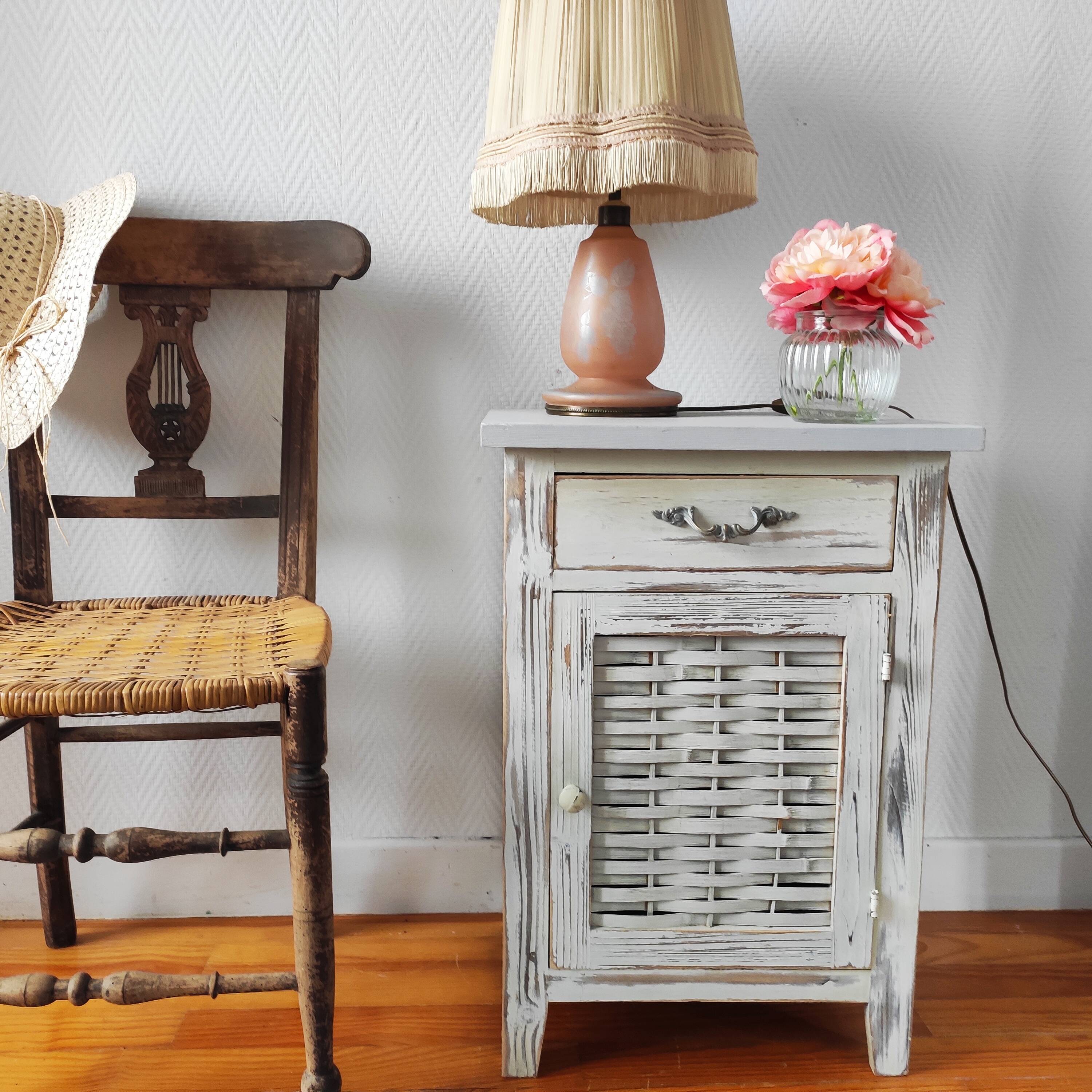 Pair of patinated bedside tables and end tables