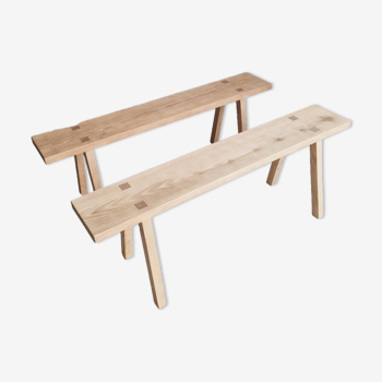 Lot 2 bancs pieds scandinaves bois massif