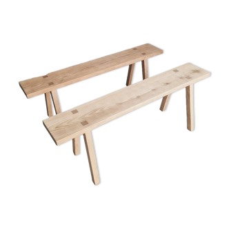 Set of 2 Scandinavian solid wood benches
