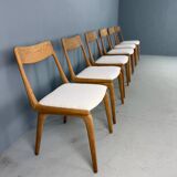 Alfred Christensen Danish oak "Boomerang" chairs set of 6 boucle fabric