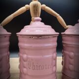 Trio pink enamelled pots
