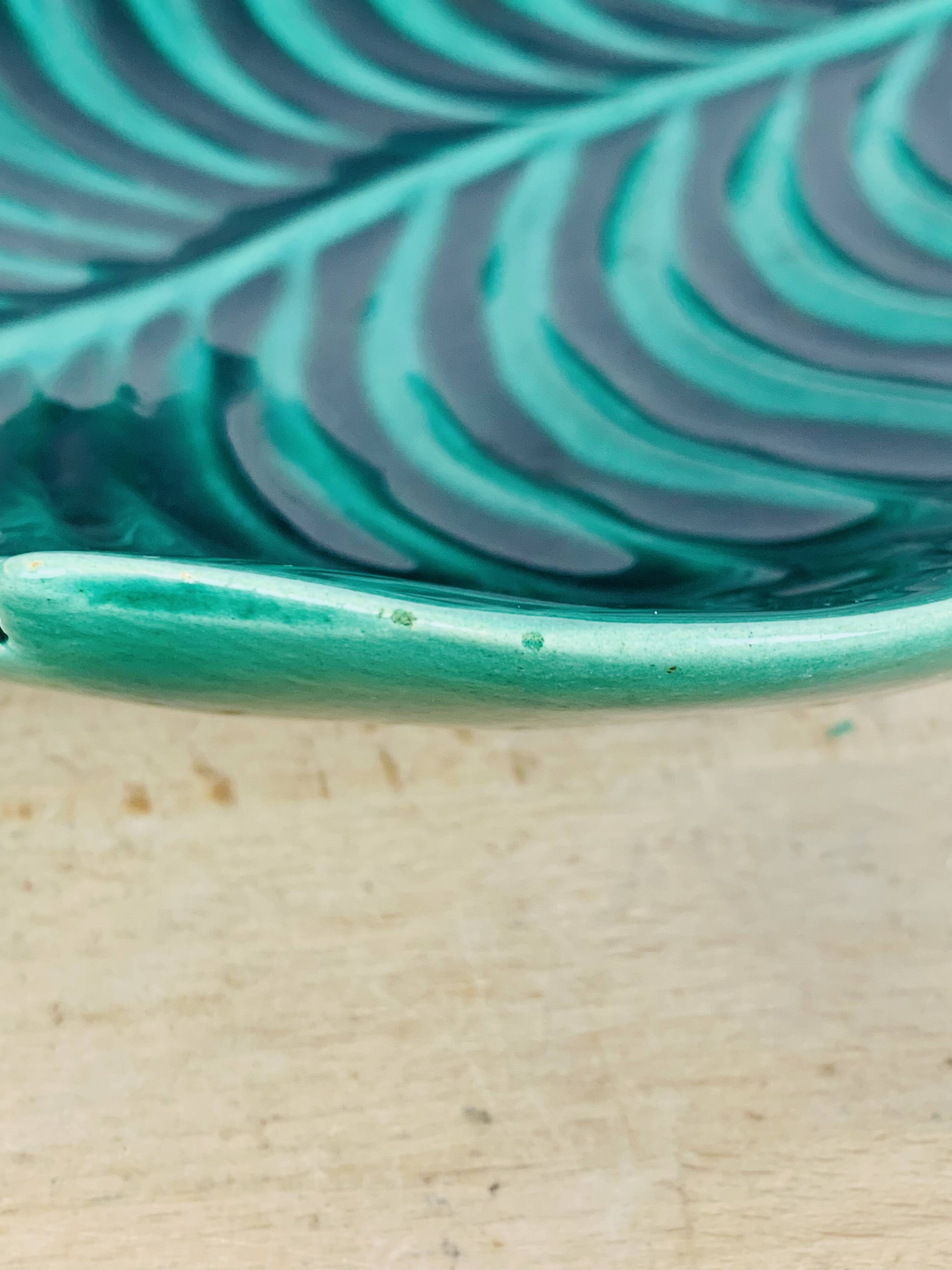 Ceramic cup signed CAB, green leaf, 1950s, slip