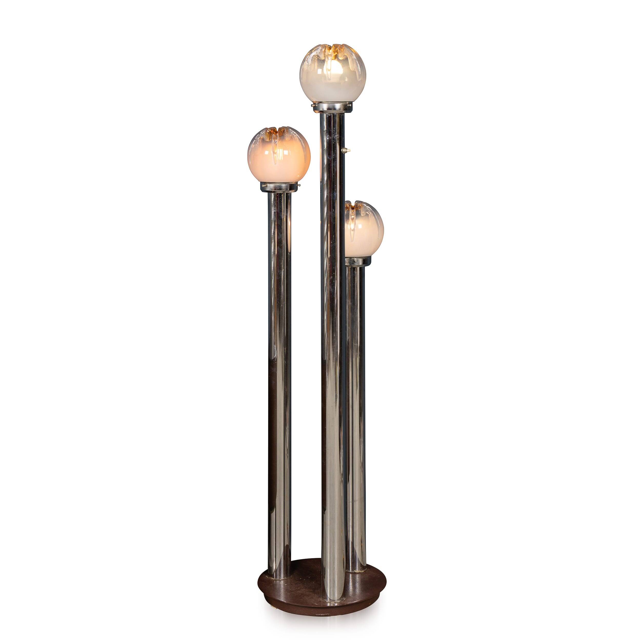 Vintage 20thc italian chrome & glass floor lamp by mazzega c.1970