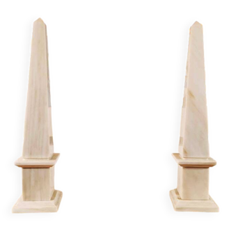 1970s Stunning Pair of Big Obelisks in Marble of Carrara.