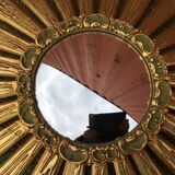 Sun mirror, witch's eye, in gilded wood circa 1960-70