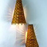 Pair of mid-century rattan wall shades, Italy, circa 1960s