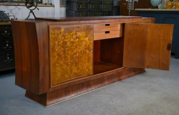 Art Deco rosewood sideboard with gilt door, attributed to Maison Dominique, 1940s
