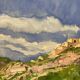 Watercolor Provencal landscape with fortified ramparts