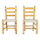 Antique low Traditional Andalusian Mediterranean Chairs made of Wood and Rope