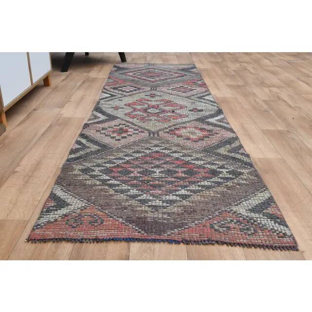 Boho Chic Turkish Pink Vintage Oushak Wool Runner Rug 82x271