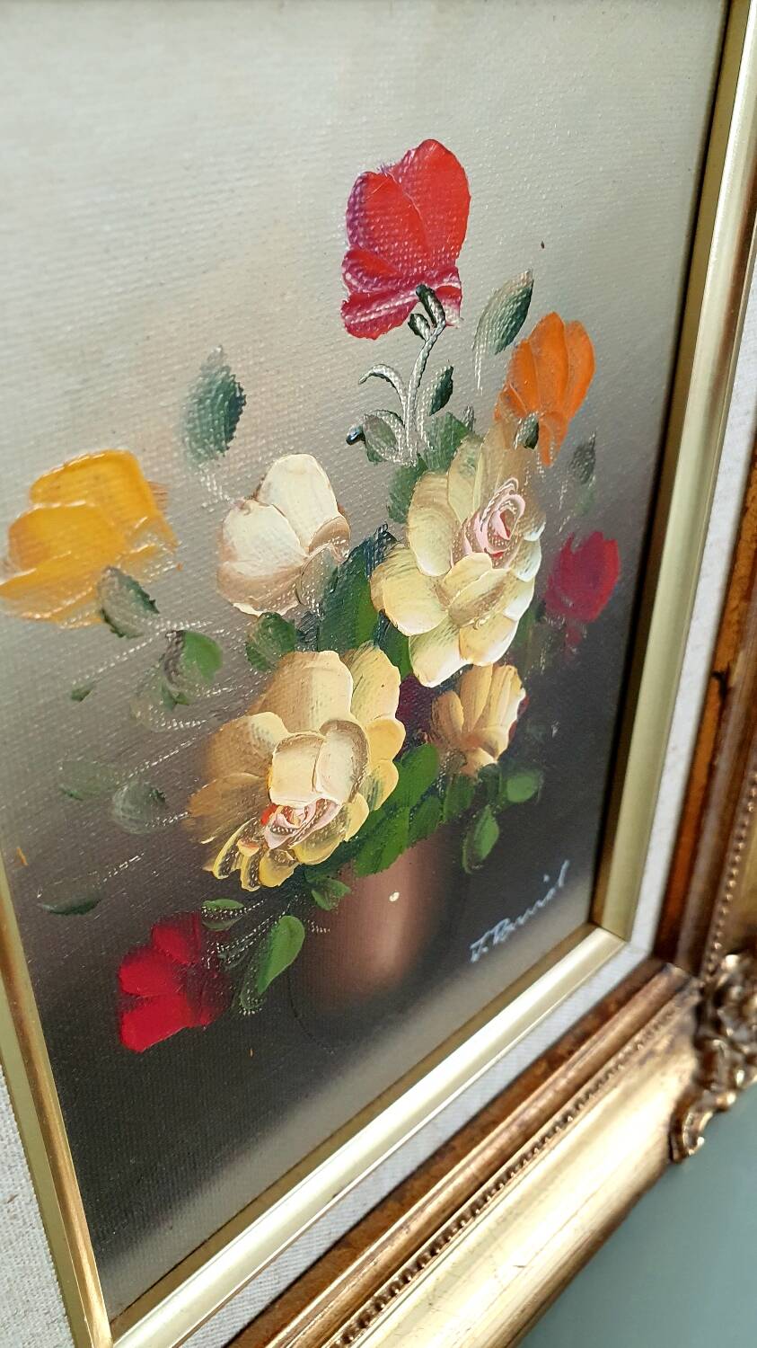 Oil painting - bouquet of multicolored roses