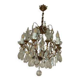 Cage chandelier with 6 light arms and crystal dagger, late 19th century