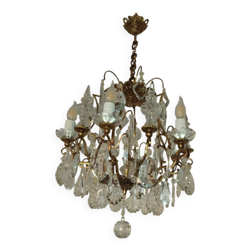 Lustre cage 6 bras de lumière avec poignard en cristal, fin 19ème