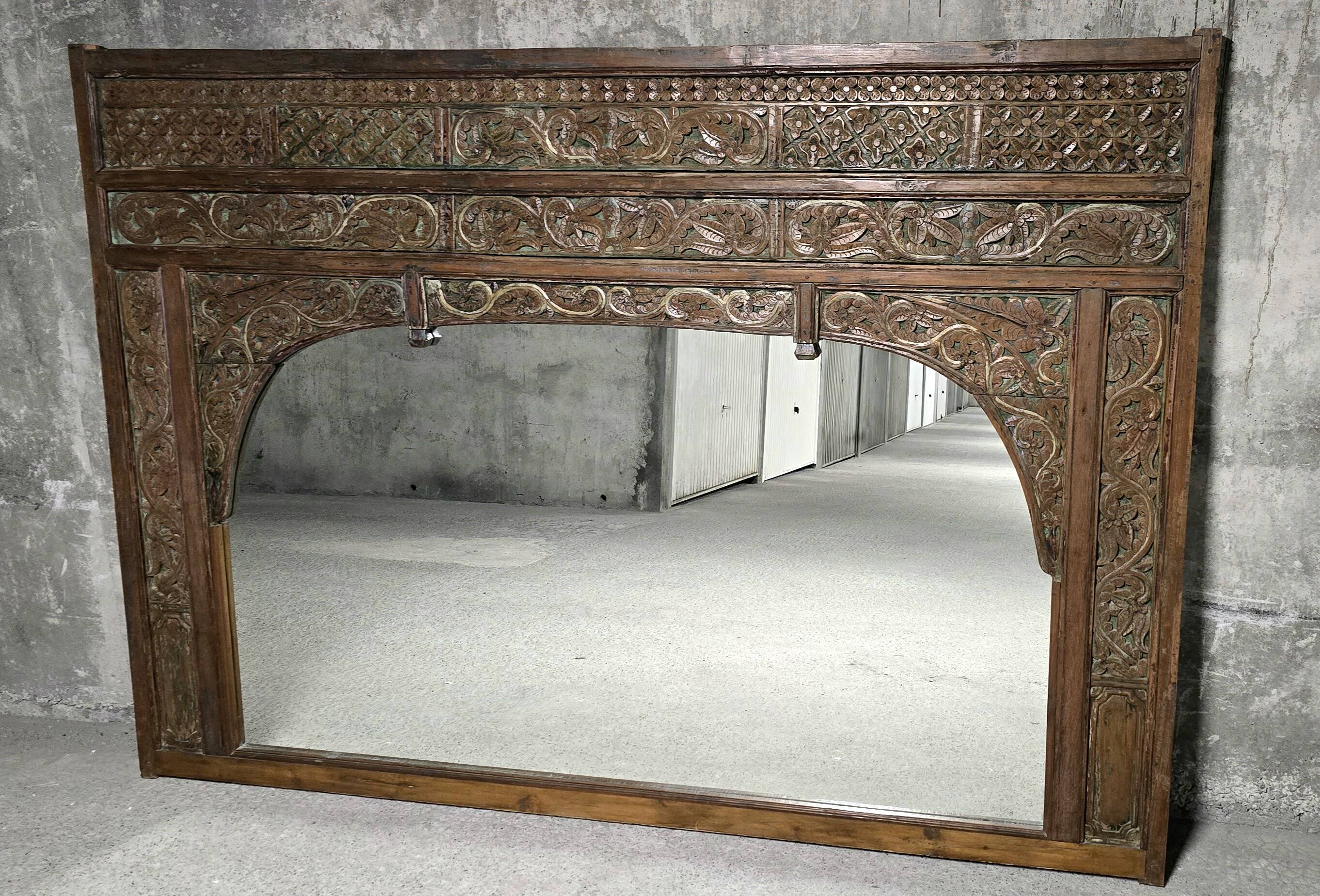 Large mirror - Indian carved wooden headboard