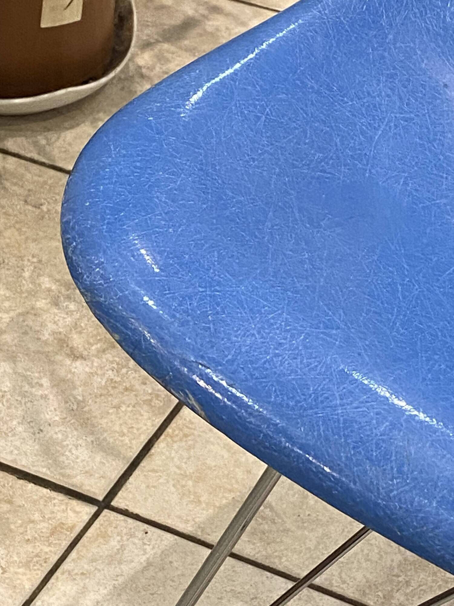 Turquoise blue DSR Eiffel fiberglass chair Eames Herman Miller vintage