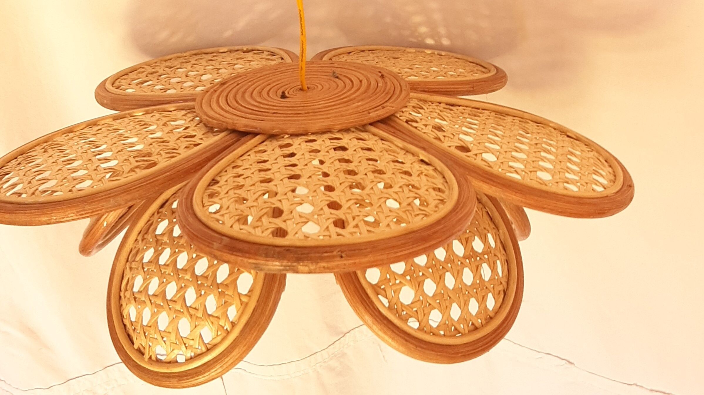 3 hanging lamps in rattan 1980s, rattan and braiding